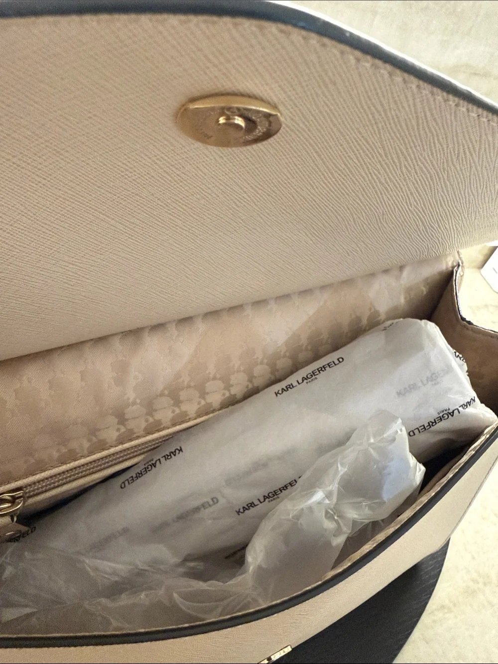 Karl Lagerfeld Taupe Studded Envelope Satchel